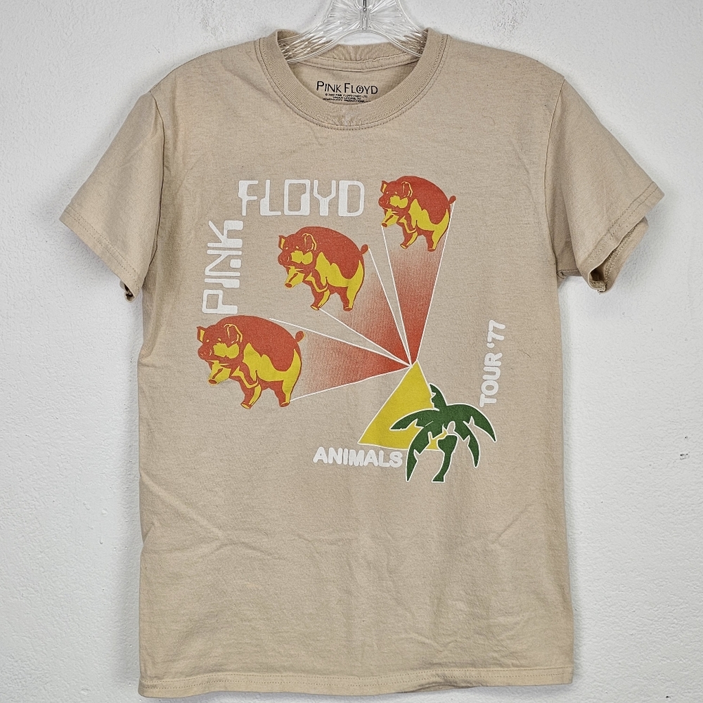 Pink Floyd Animal Tour ‘77 T-Shirt in Tan Womens Sz Small Rock Fans Tour